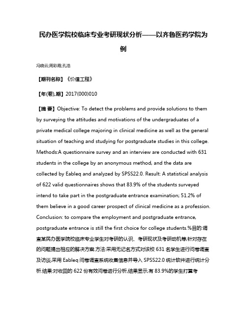 民办医学院校临床专业考研现状分析——以齐鲁医药学院为例