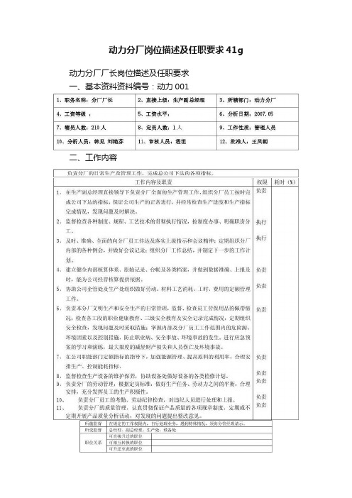 动力分厂岗位描述及任职要求41g