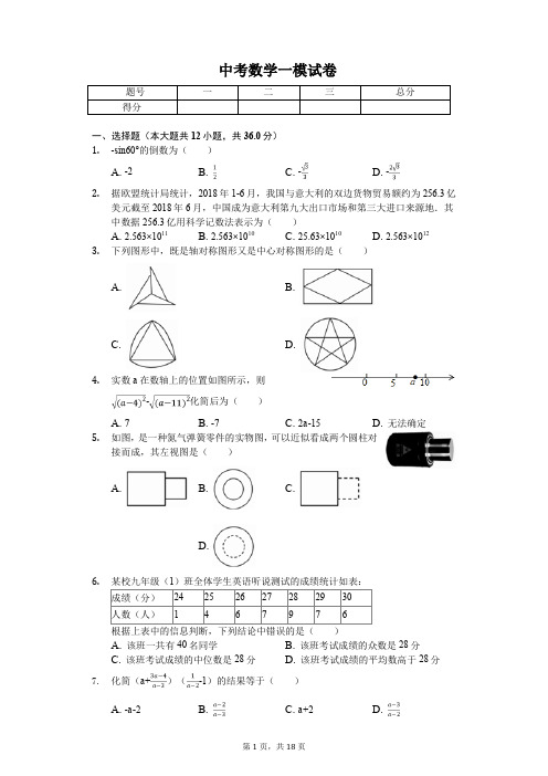 2020年山东省潍坊市中考数学一模试卷