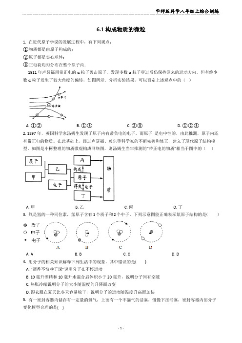 华师大版科学八年级上综合训练6.1构成物质的微粒