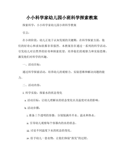 小小科学家幼儿园小班科学探索教案