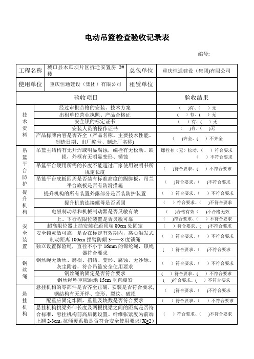 吊篮检查验收记录表【范本模板】