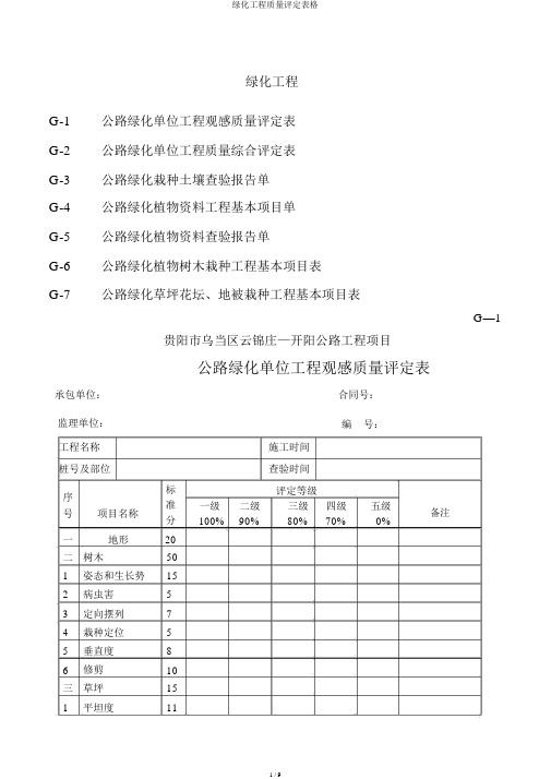 绿化工程质量评定表格