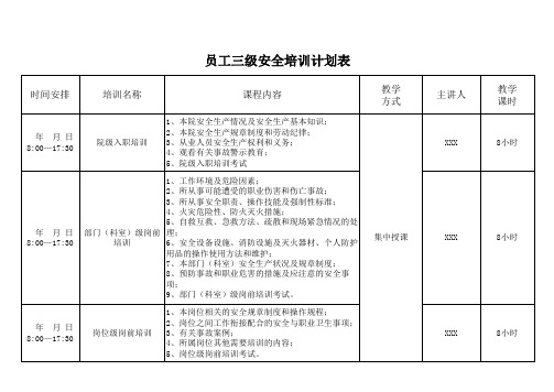 三级安全教育培训计划表