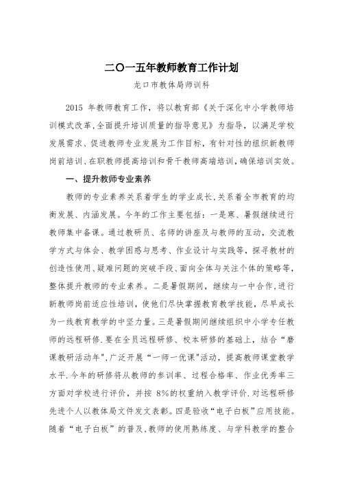 2015教师培训工作计划