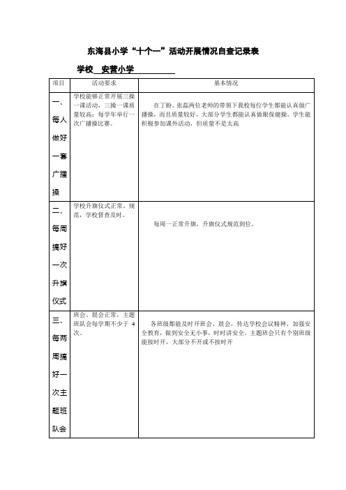 安营小学十个一自查报告