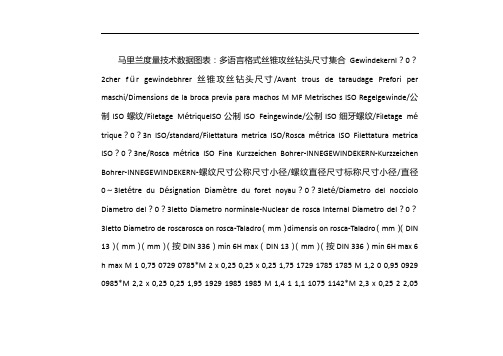 st攻丝底孔一对照表