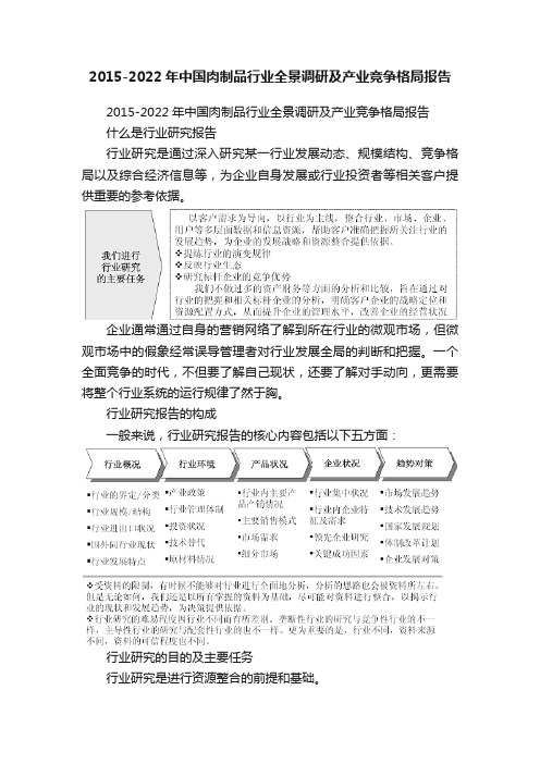 2015-2022年中国肉制品行业全景调研及产业竞争格局报告