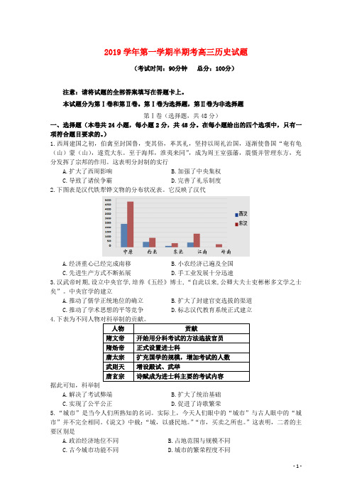 2019届高三历史上学期期中联考试题 新人教版新版