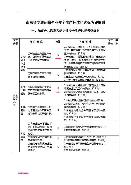 山东省交通运输企业安全生产标准化达标考评细则(重要)