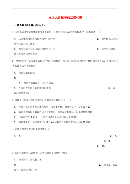 鲁教版九年级化学上册6燃烧与燃料6.3大自然中的二氧化碳练习题