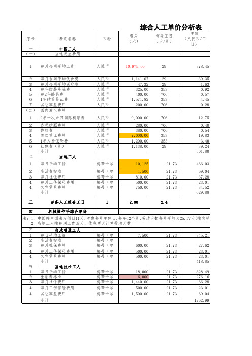 海外项目人工成本分析