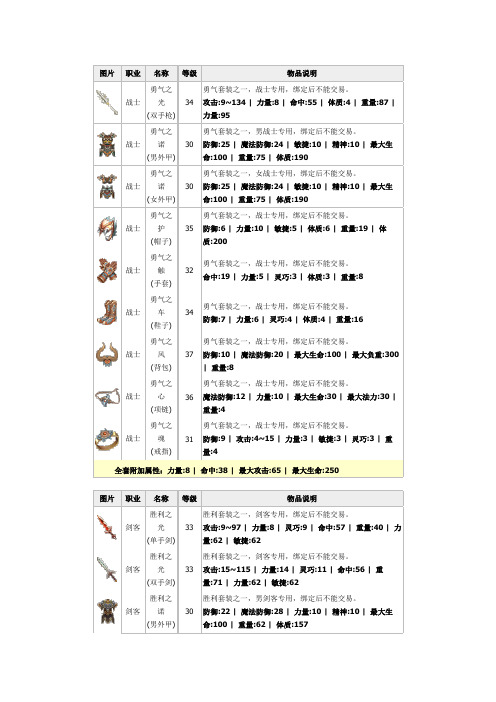 自由幻想5职业30级套装