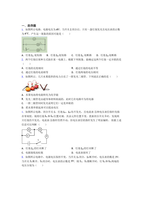 辽宁省实验中学初中物理九年级全册第十六章《电压电阻》检测(有答案解析)