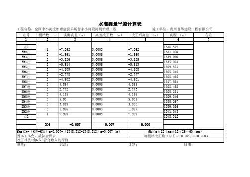 水准测量平差表