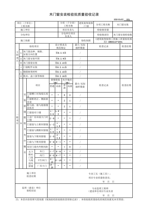 木门窗安装检验批质量验收记录