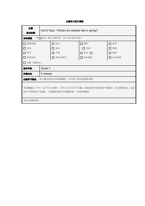 初中英语仁爱版七年级Unit8第八单元主题单元设计思维导图