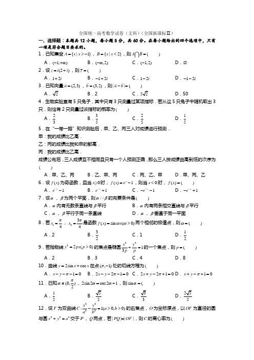 2021年全国统一高考数学试卷(文科)(全国新课标ⅱ)