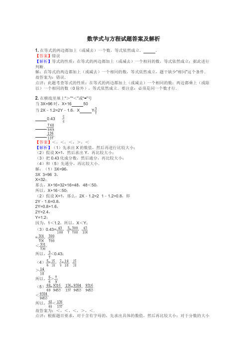 数学式与方程试题答案及解析
