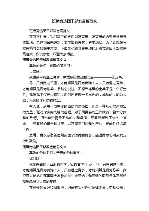 班级竞选团干部发言稿范文