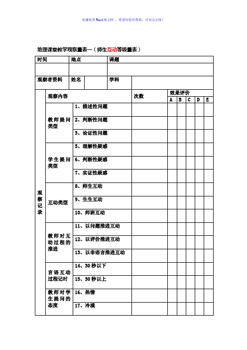 课堂观察量表范例Word版