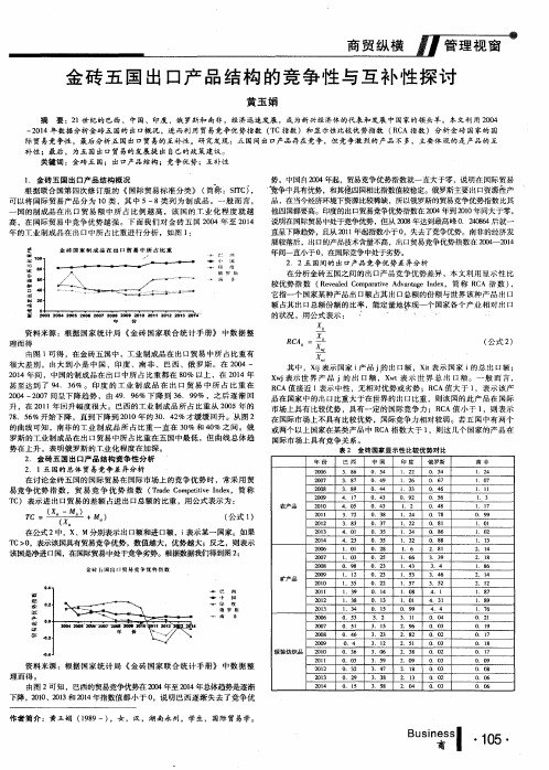 金砖五国出口产品结构的竞争性与互补性探讨