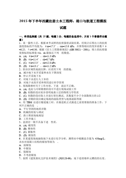 下半年西藏注册土木工程师：港口与航道工程模拟试题.docx