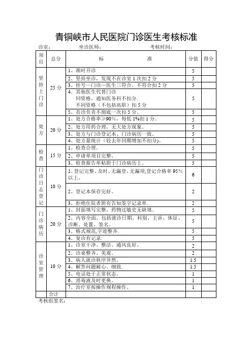 门诊医生考核标准