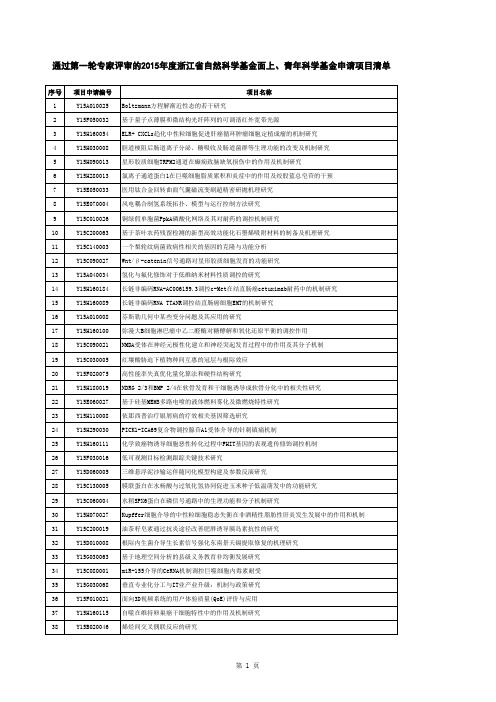 通过第一轮专家评审的2015年度浙江省自然科学基金面上、青年科学基金申请项目清单