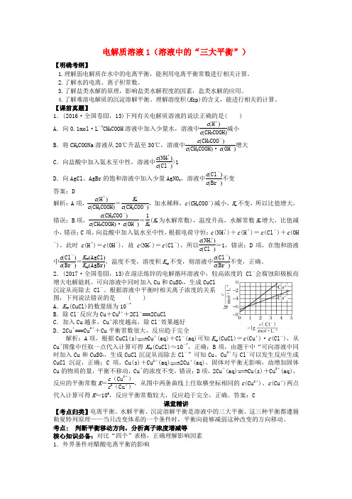 湖南省永州市2019年高考化学二轮复习 课时18 电解质溶液1(溶液中的“三大平衡”)学案