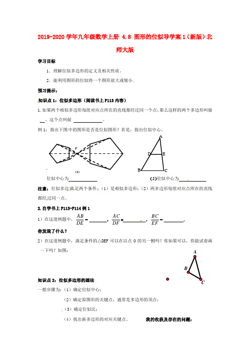 2019-2020学年九年级数学上册 4.8 图形的位似导学案1(新版)北师大版.doc