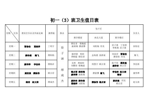 中学生值日表