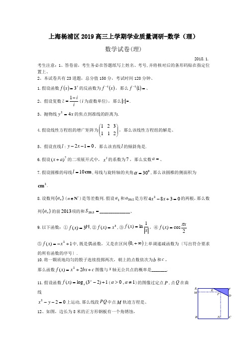 上海杨浦区2019高三上学期学业质量调研-数学(理)