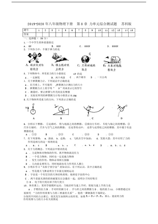 八年级物理下册第8章力单元综合测试题苏科版.doc