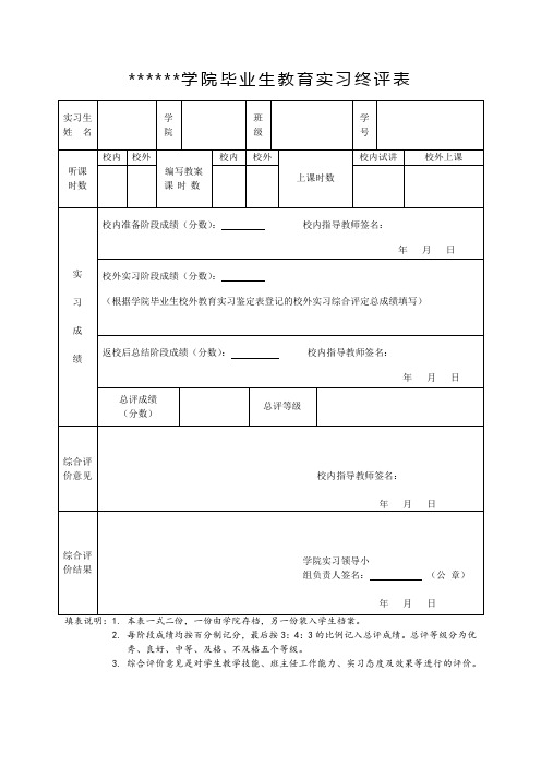 学院毕业生教育实习终评表