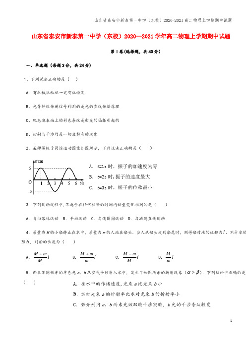 山东省泰安市新泰第一中学(东校)2020-2021高二物理上学期期中试题