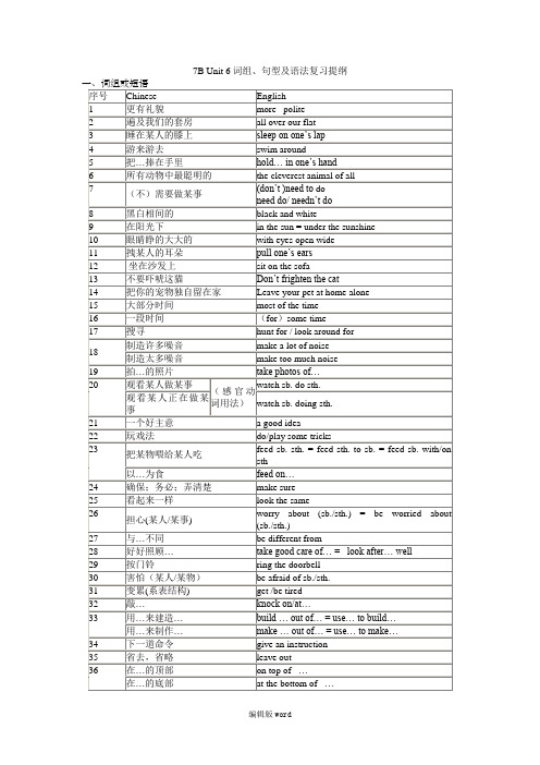 7B Unit 6词组、句型及语法复习提纲