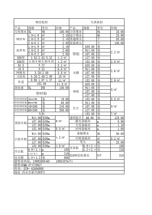 图文广告耗材报价单