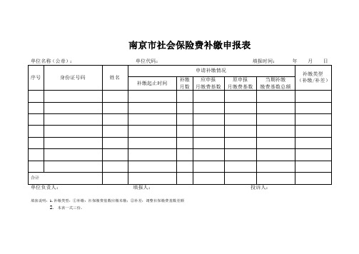 南京市社会保险费补缴申报表