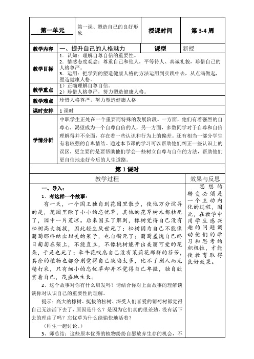 《职业道德与法律》第一课、1、 提升自己的人格魅力(教学说课)