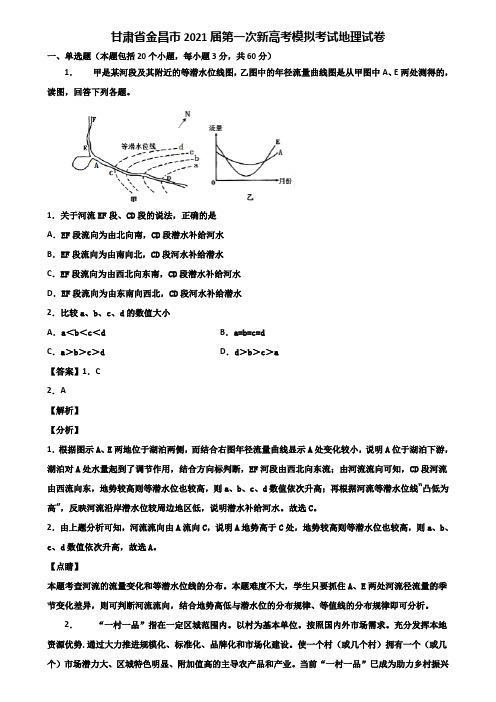 甘肃省金昌市2021届第一次新高考模拟考试地理试卷含解析