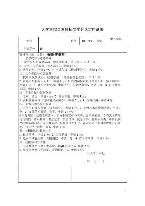 素质拓展学分认定申请表