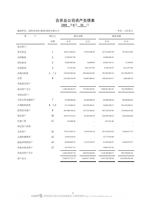 合并及公司资产负债表