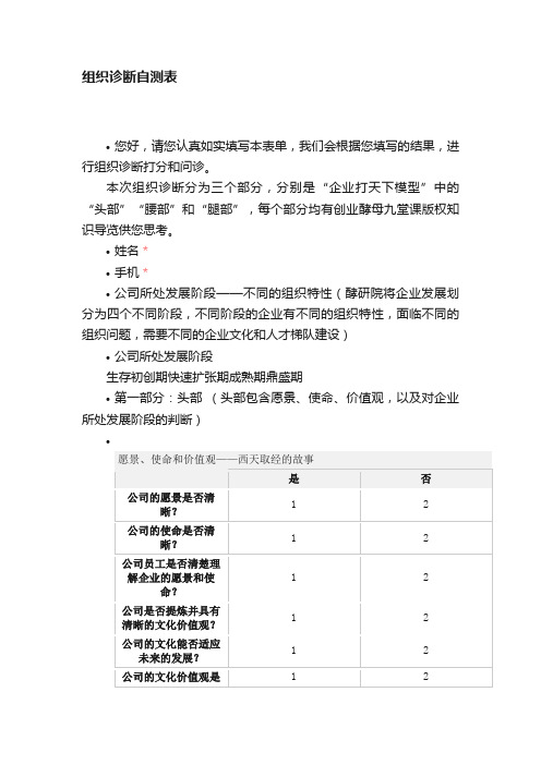 组织诊断自测表