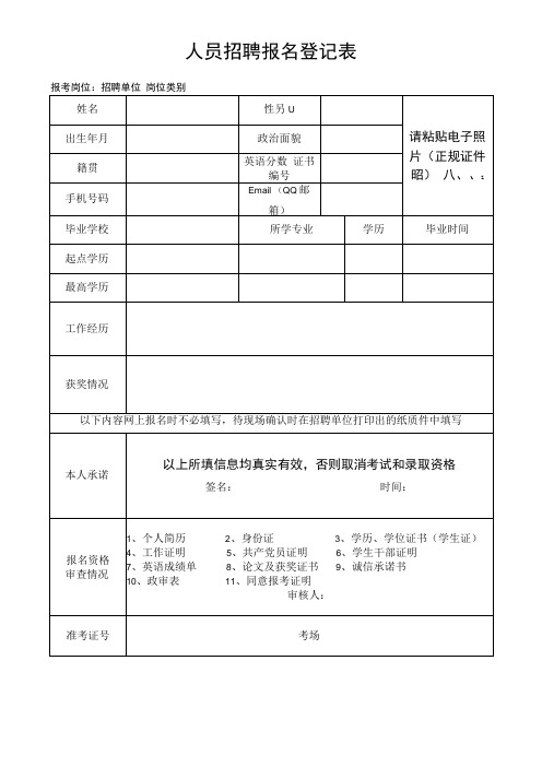 人员招聘报名登记表