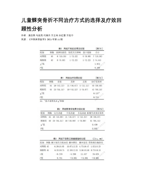 儿童髁突骨折不同治疗方式的选择及疗效回顾性分析