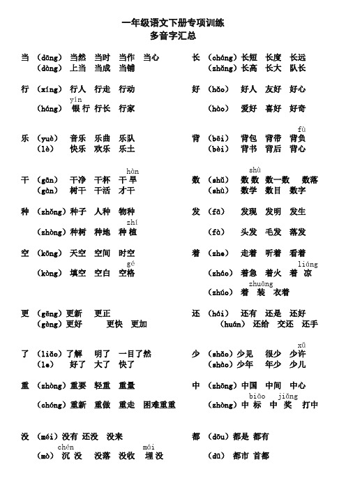 最新部编版一年级语文下册多音字汇总