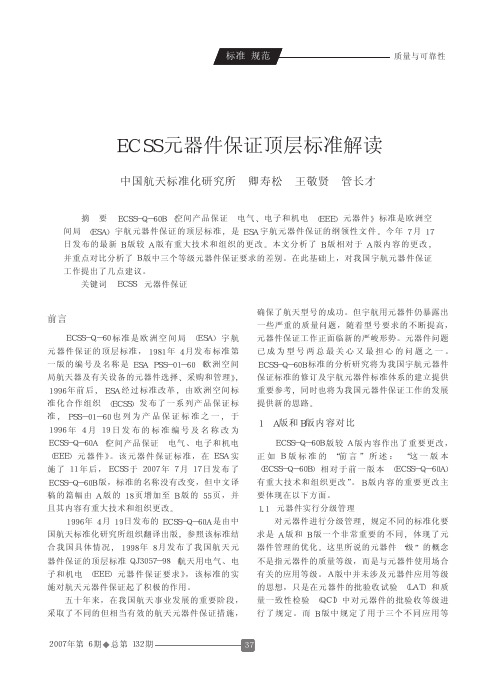 ECSS元器件保证顶层标准解读