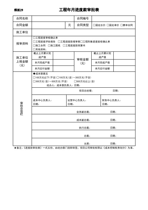 模板29《工程进度款审批表》