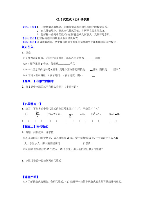 七年级数学3.2.1代数式——学案